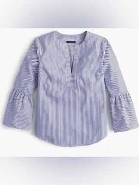J. Crew Blue and White Striped Bell-Sleeve Tunic